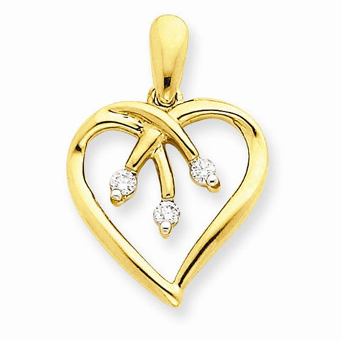 14k Gold Three Stone Diamond Heart Pendant, Quality AA (G-H Color, SI1-SI2 Clarity)
