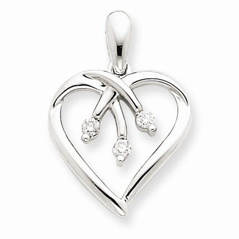 14k White Gold Three Stone Diamond Heart Pendant, Quality AA (G-H Color, SI1-SI2 Clarity, 0.1 cttw)