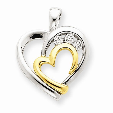 14k Gold Two-tone Diamond Heart pendant, Quality AA (G-H Color, SI1-SI2 Clarity, 0.1 cttw), Charm