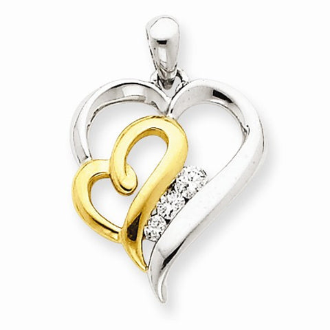 14k Gold Two-tone Diamond Heart Pendant, Quality AA (G-H Color, SI1-SI2 Clarity, 0.13 cttw)