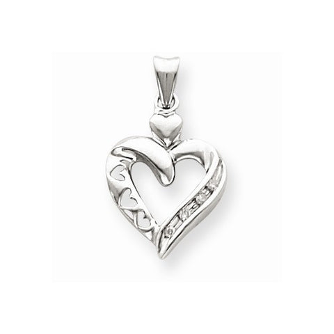 14k White Gold Diamond Heart Pendant, Quality AA (G-H Color, SI1-SI2 Clarity, 0.04 cttw)