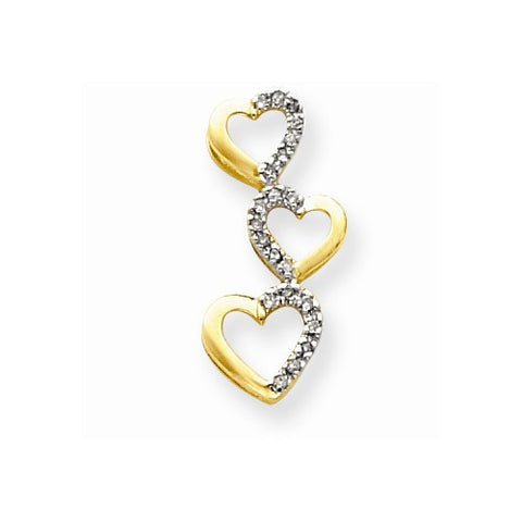 14k Gold Diamond Triple Heart Slide Pendant, Quality AA (G-H Color, SI1-SI2 Clarity)