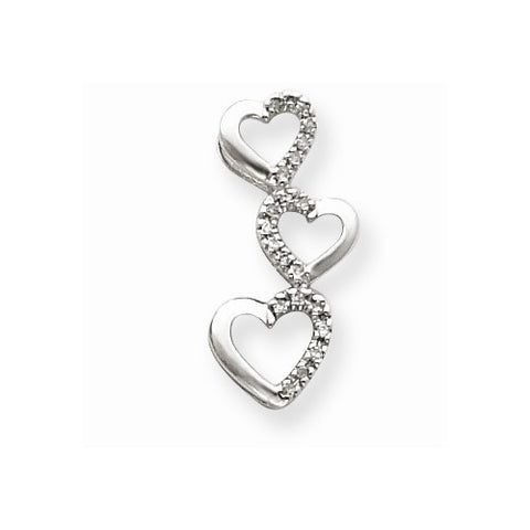 14k White Gold AA Diamond Triple Heart Slide Pendant, Quality AA (G-H Color, SI1-SI2 Clarity)