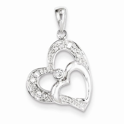 14k White Gold Double Heart Diamond Pendant, Quality AA (G-H Color, SI1-SI2 Clarity)