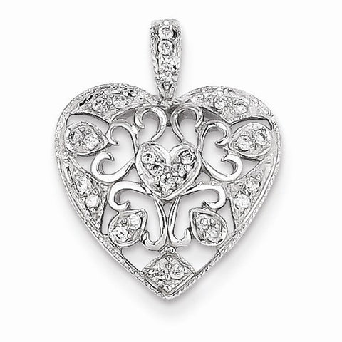 14k White Gold Diamond Heart pendant, Quality AA (G-H Color, SI1-SI2 Clarity, 0.13 cttw), Pretty Pendants for Necklace