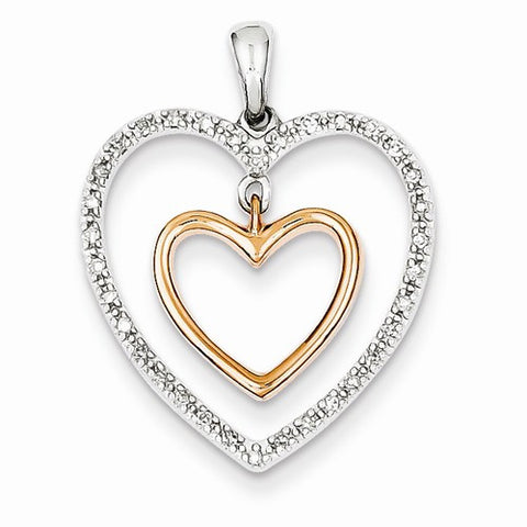 14k Gold Two-tone Double Heart Diamond Pendant, Quality AA (G-H Color, SI1-SI2 Clarity)