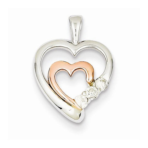 14k Gold Two-tone Diamond Heart pendant, Quality AA (G-H Color, SI1-SI2 Clarity, 0.1 cttw), Classy Pendants for Necklace
