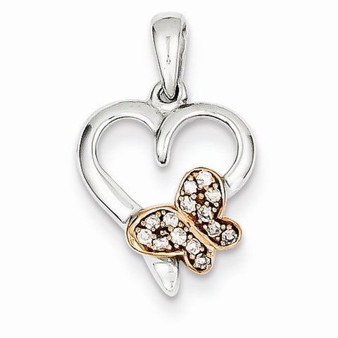 14k Gold Two-tone Rose Diamond Heart Pendant, Quality AA (G-H Color, SI1-SI2 Clarity, 0.07 cttw)