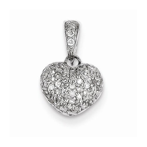 14k White Gold Diamond Puff Heart Pendant, Pendants for Necklace