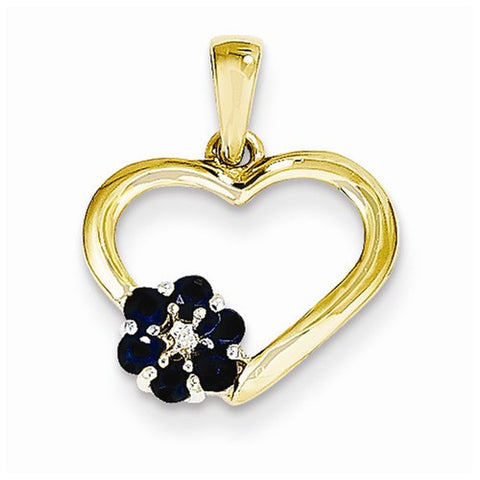 14k Gold Diamond and Sapphire Heart Pendant, Quality AA (G-H Color, SI1-SI2 Clarity, cttw)