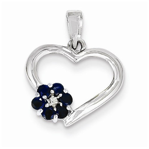 14k White Gold Diamond and Sapphire Heart Pendant, Quality AA (G-H Color, SI1-SI2 Clarity, cttw)