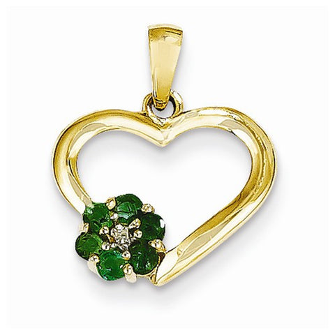 14k Gold Diamond and Emerald Heart Pendant, Quality AA (G-H Color, SI1-SI2 Clarity, cttw)