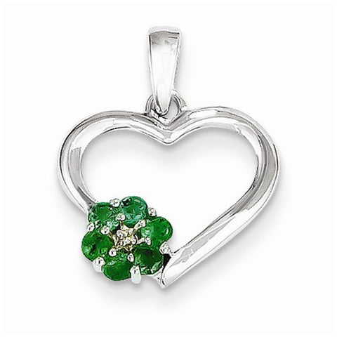 14k White Gold Diamond and Emerald Heart Pendant, Quality AA (G-H Color, SI1-SI2 Clarity, cttw)