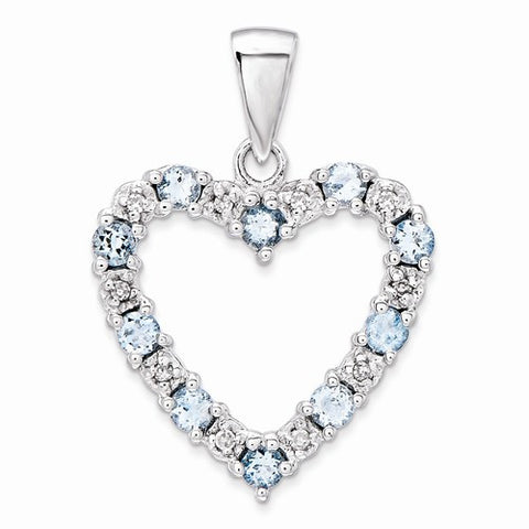 14k White Gold Diamond & Aquamarine Heart Pendant, Quality AA (G-H Color, SI1-SI2 Clarity)