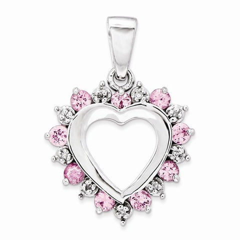 14k White Gold Diamond and Pink Sapphire Heart Pendant, Quality AA (G-H Color, SI1-SI2 Clarity)