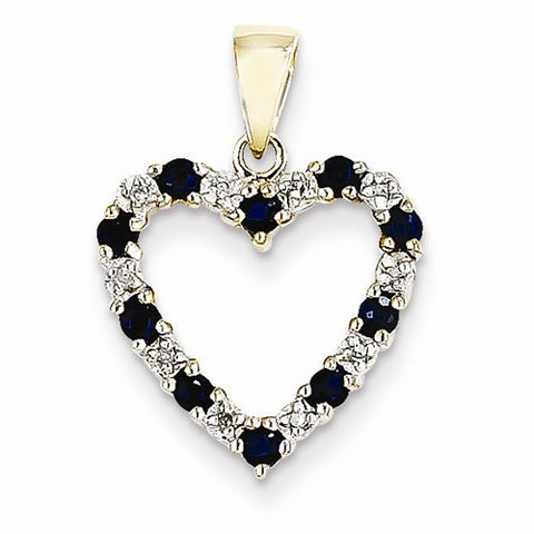 14k Gold Diamond and Sapphire Heart Pendant, Quality AA (G-H Color, SI1-SI2 Clarity, 0.03 cttw)