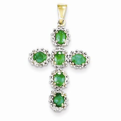 14k Gold Diamond & Emerald Cross Pendant, Quality A (G-I Color, SI2 Clarity, 0.1 cttw)