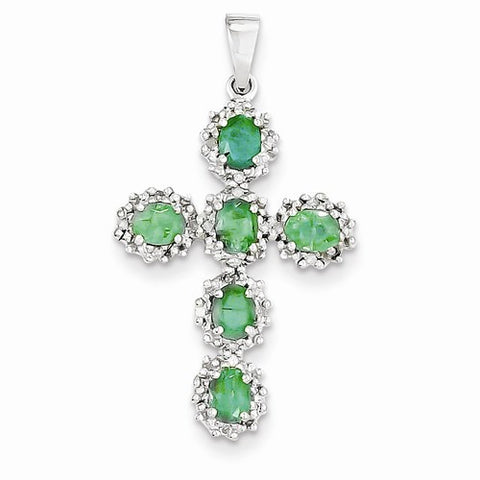 14k White Gold Diamond & Emerald Cross Pendant, Pendants for Necklace