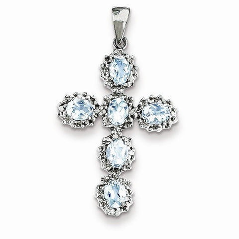 14k White Gold Diamond & Aquamarine Cross Pendant, Pendants for Necklace