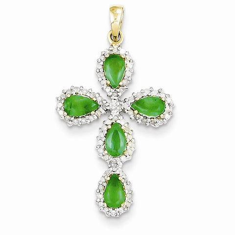14k Gold Diamond & Emerald Cross Pendant, Quality A (G-I Color, SI2 Clarity, 0.25 cttw)