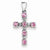 14k White Gold Diamond & Pink Sapphire Cross Pendant, Quality A (G-I Color, SI2 Clarity, 0.02 cttw)