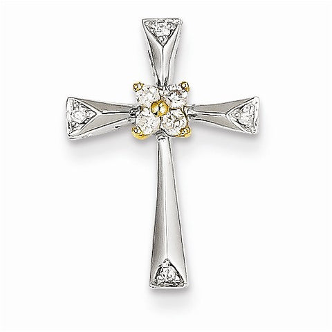 14k Gold Two-tone Diamond Cross Pendant, Quality AA (G-H Color, SI1-SI2 Clarity, 0.1 cttw)