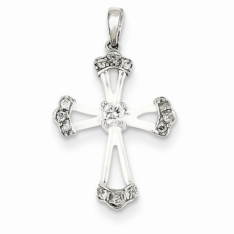 14k White Gold Diamond Cross Pendant, Quality AA (G-H Color, SI1-SI2 Clarity, 0.125 cttw)