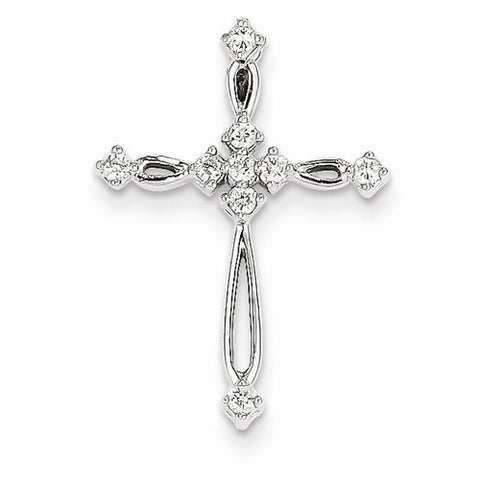 14k White Gold Diamond Cross pendant, Quality AA (G-H Color, SI1-SI2 Clarity, 0.2 cttw), Charm