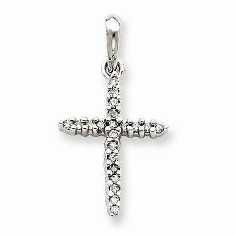 14k White Gold Diamond Cross Pendant, Quality A (G-I Color, SI2 Clarity, 0.155 cttw)