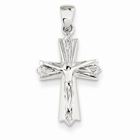 14k White Gold Diamond Crucifix Pendant, Quality A (G-I Color, SI2 Clarity)