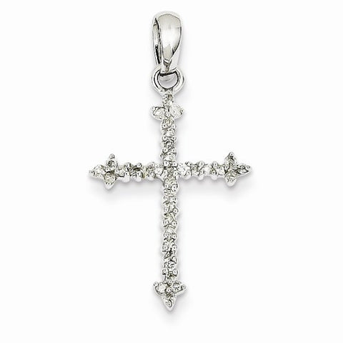 14k White Gold Diamond Cross Pendant, Quality A (G-I Color, SI2 Clarity, 0.175 cttw)