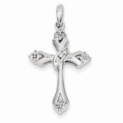 14k White Gold Diamond Cross Pendant, Quality A (G-I Color, SI2 Clarity, 0.19 cttw)