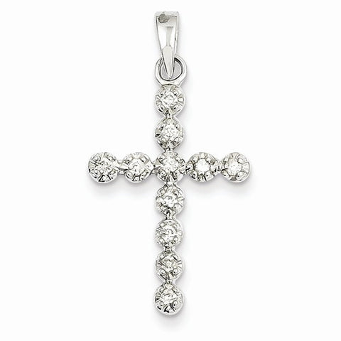 14k White Gold Diamond Cross Pendant, Quality A (G-I Color, SI2 Clarity, 0.25 cttw)
