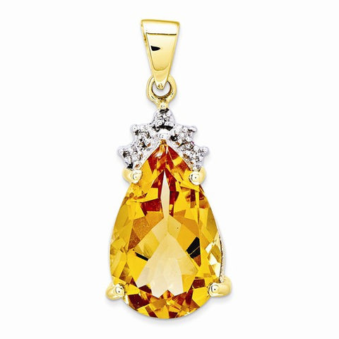 14k Gold Citrine & Diamond Pendant, Pendants for Necklace