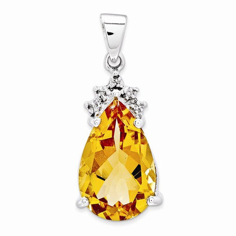 14k White Gold Citrine & Diamond pendant, Pretty Pendants for Necklace