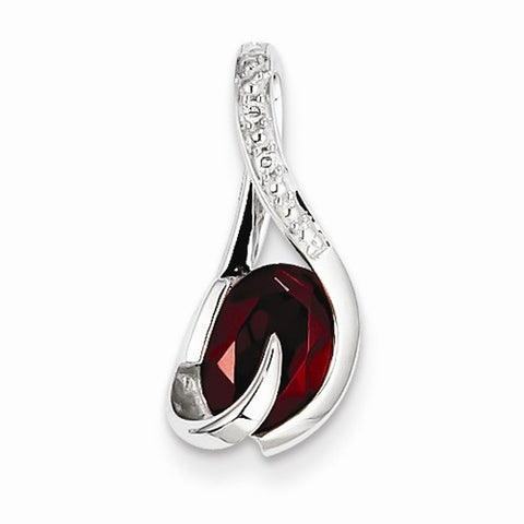 14k White Gold Garnet & Diamond Pendant, Pendants for Necklace