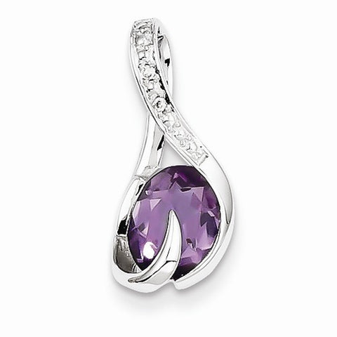 14k White Gold Amethyst & Diamond pendant, Gorgeous Pendants for Necklace