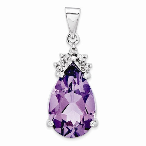 14k White Gold Amethyst & Diamond pendant, Stylish Pendants for Necklace