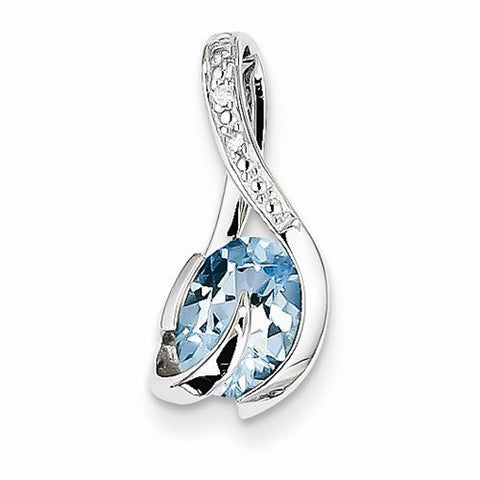 14k White Gold Blue Topaz & Diamond pendant, Classy Pendants for Necklace