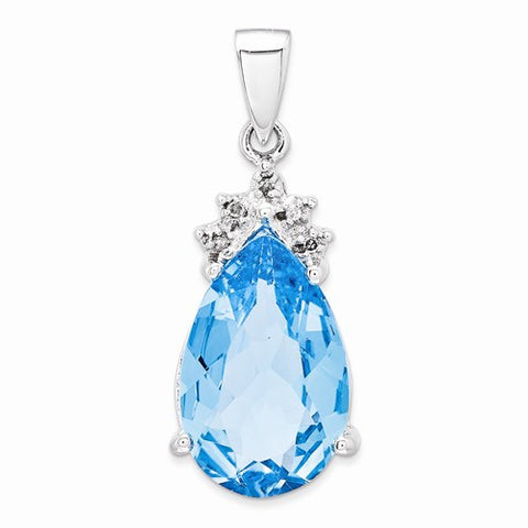 14k White Gold Blue Topaz & Diamond pendant, Alluring Pendants for Necklace
