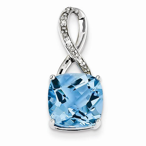 14k White Gold Blue Topaz & Diamond pendant, Beautiful Pendants for Necklace