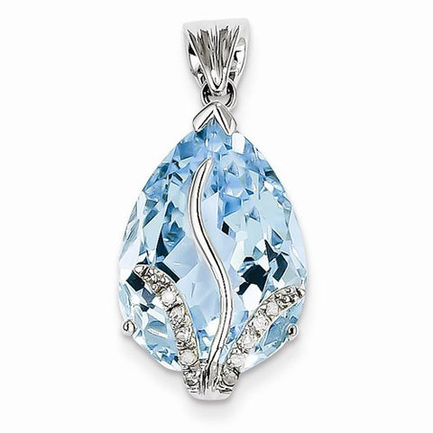 14k White Gold Blue Topaz & Diamond pendant, Exquisite Pendants for Necklace