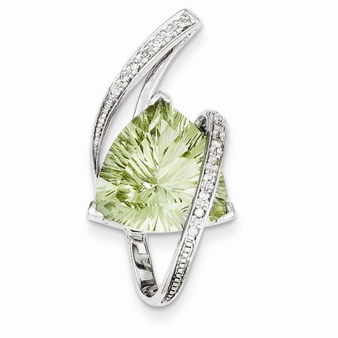 14k White Gold Green Amethyst & Diamond Slide Pendant, Pendants for Necklace