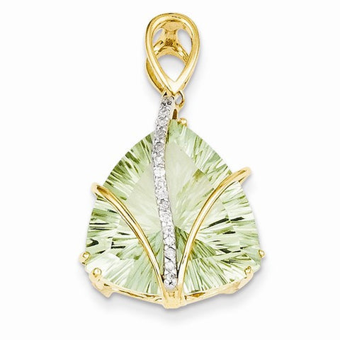14k Gold Green Amethyst & Diamond Pendant, Pendants for Necklace