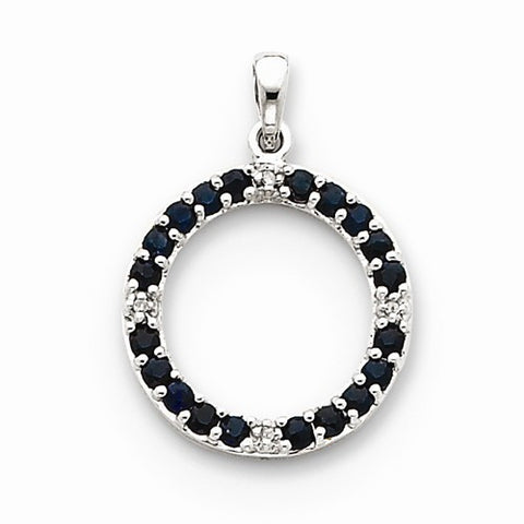 14k White Gold Sapphire & Diamond Circle Pendant, Quality A (G-I Color, SI2 Clarity)