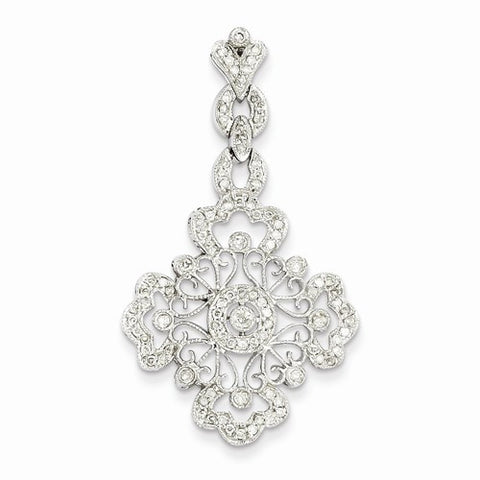 14k White Gold Diamond Filigree Pendant, Quality AA (G-H Color, SI1-SI2 Clarity)