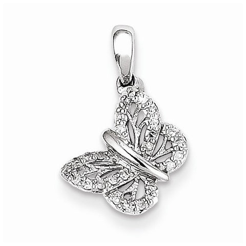 14k White Gold Diamond Butterfly Pendant, Quality AA (G-H Color, SI1-SI2 Clarity, 0.09 cttw)