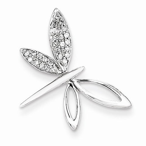 14k White Gold Diamond Dragonfly Pendant, Quality AA (G-H Color, SI1-SI2 Clarity)
