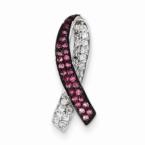 14k White Gold Diamond & Pink Sapphire Awareness Slide Pendant, Quality AA (G-H Color, SI1-SI2 Clarity)