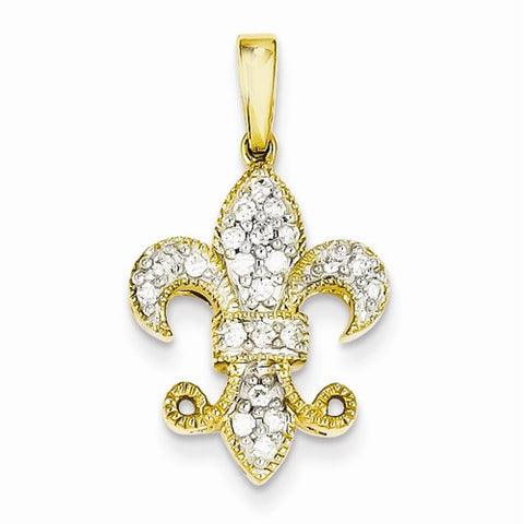 14k Gold Diamond Fleur De Lis Pendant, Quality A (G-I Color, SI2 Clarity)